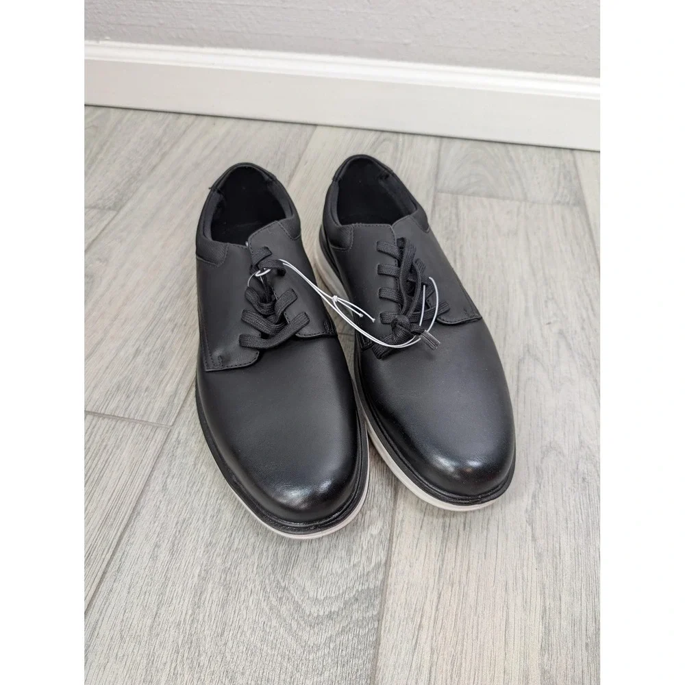 Lands' End Sport Oxford Shoes Mens Size 13 Black‎ Faux Leather Casual Sneaker